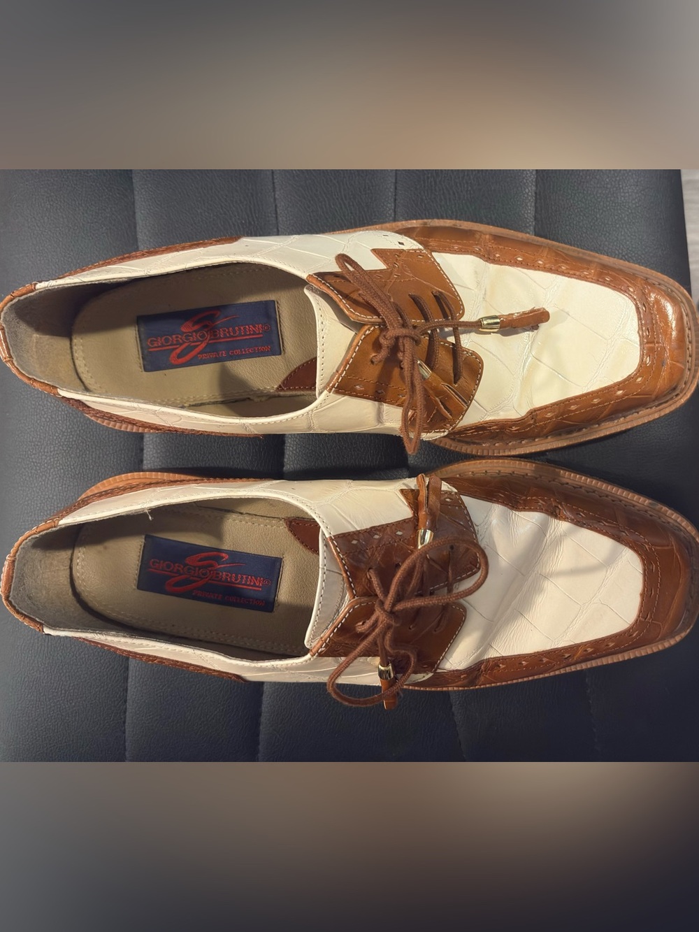 VTG Y2K Giorgio Brutini White and I Brown Two-Tone Lace-Up Loafers